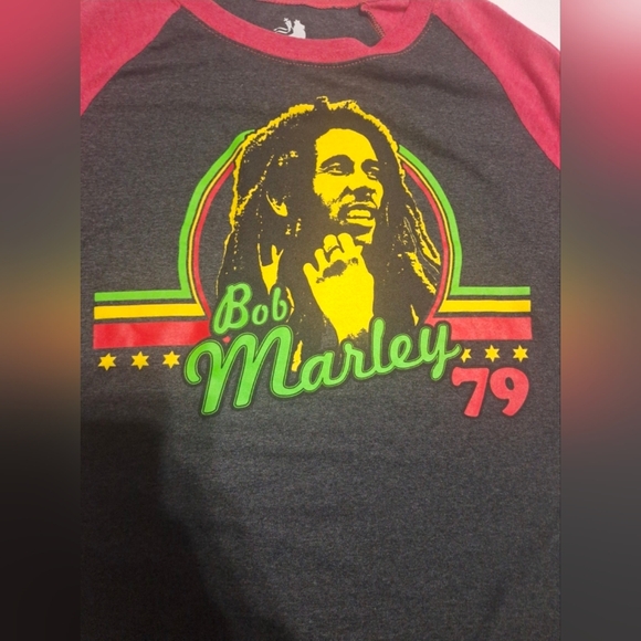 Zion Rootswear Charcoal & Burgundy Bob Marley Raglan Long Sleeve - Picture 4 of 5